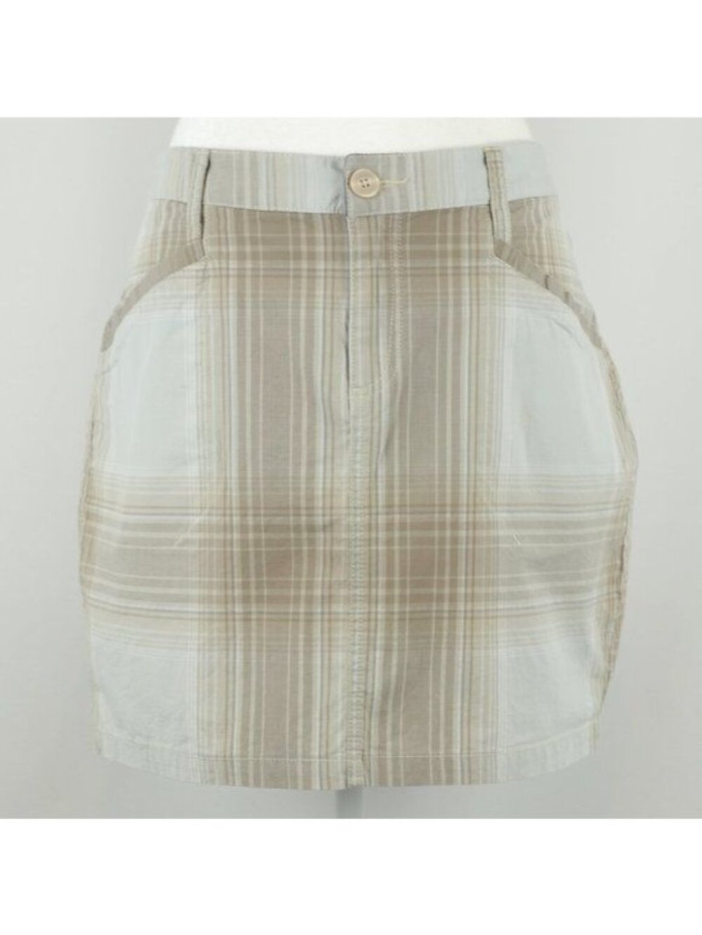 Horny Toad Women's Size 8 Tan Gray Plaid Organic Cotton Woven Mini Skirt